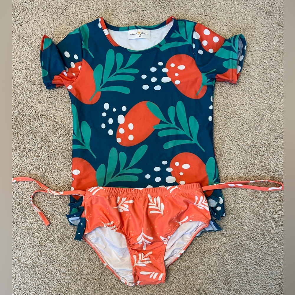 Oopsie Daisy Blue and Orange Girls Tankini Swimsuit Size 10 summer Vacation